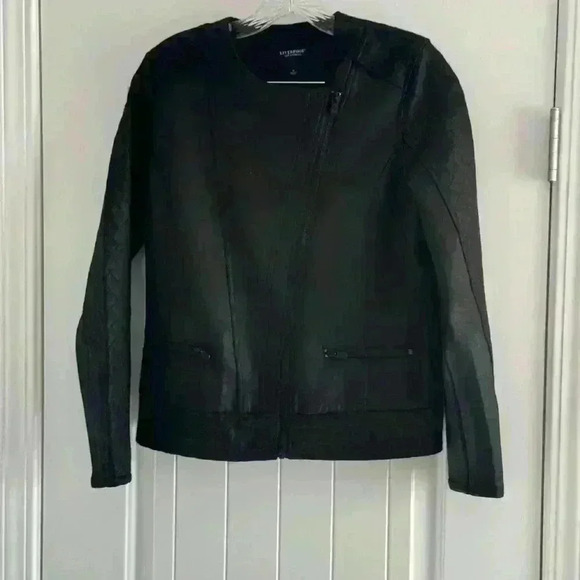 Liverpool Los Angeles  Black Jacket Coated Quilted Moto Zip  Pockets Small - Picture 1 of 8